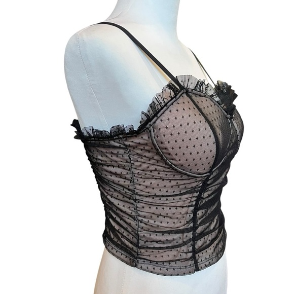 Lily White Bustier Size Large Black Mesh Swiss Dot NWT Whimsigoth Cropped Cami - Picture 2 of 9